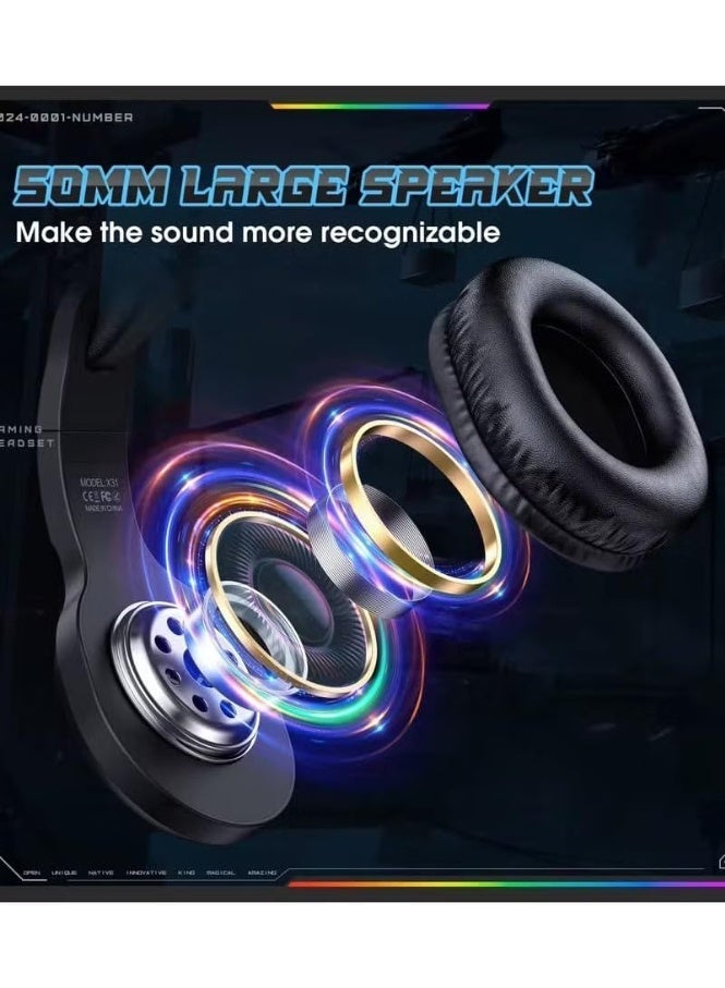 onikuma X31 Wired Headphones with RGB Colorful Lighting Surround Sound Wired Headset for PC Gamers Gaming Xbox - Image 3